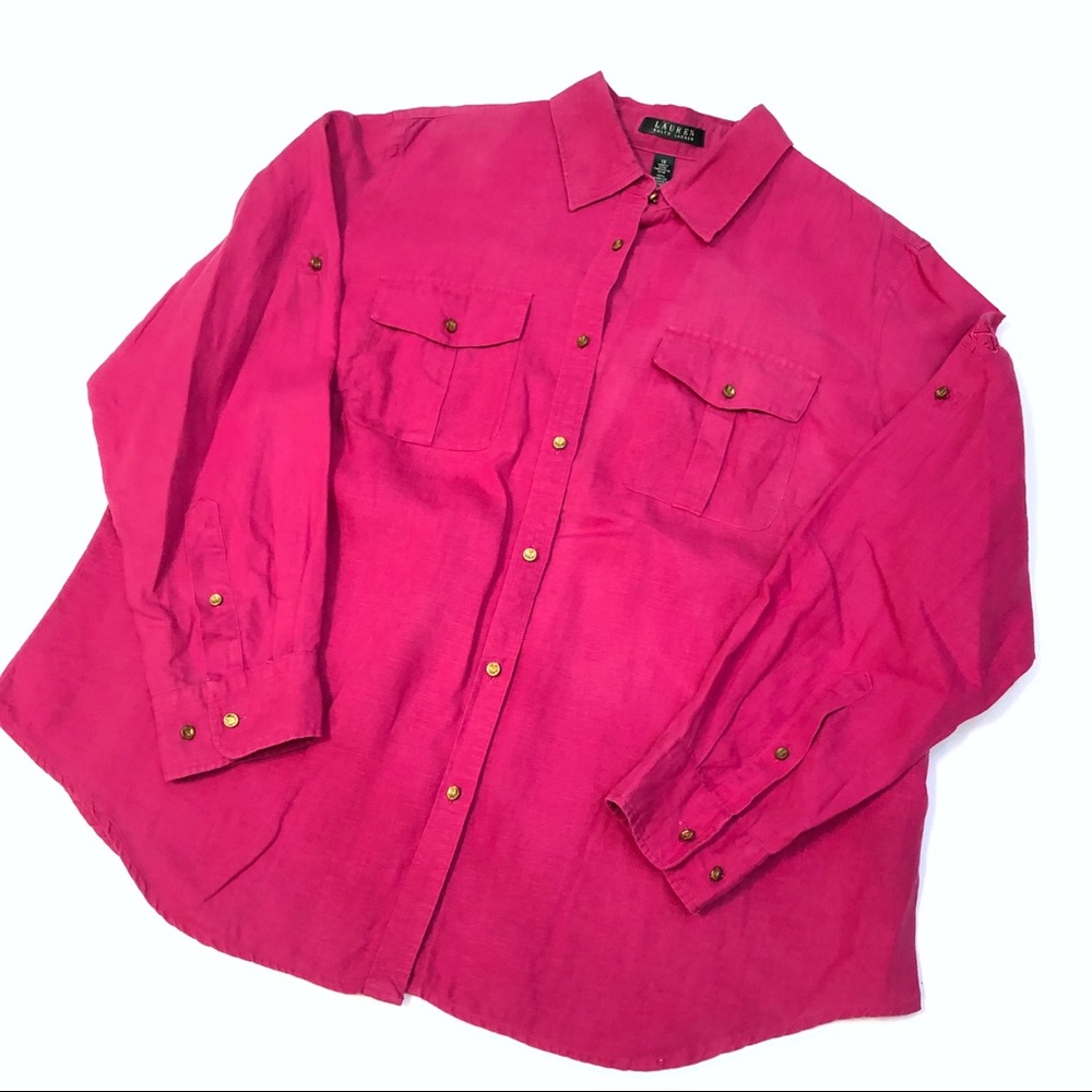 Ralph Lauren Women’s Plus Size 1X Pink Linen Top
